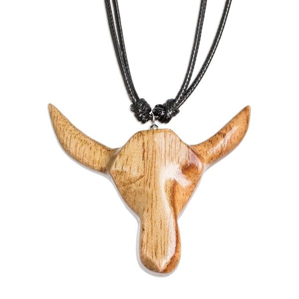 Alternate image for Adjustable Mens Wood Pendant Necklace with Bull Head Motif Nocturnal Bull