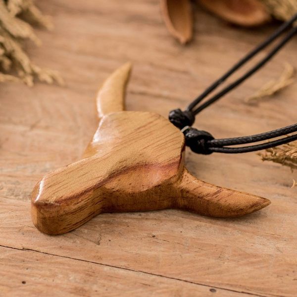 Alternate image for Adjustable Mens Wood Pendant Necklace with Bull Head Motif Nocturnal Bull