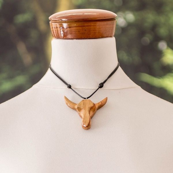 Alternate image for Adjustable Mens Wood Pendant Necklace with Bull Head Motif Nocturnal Bull