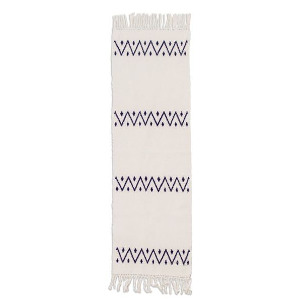 Alternate image for Hand-Loomed Geometric Fringed Ivory Cotton Table Runner Geometric Dreams