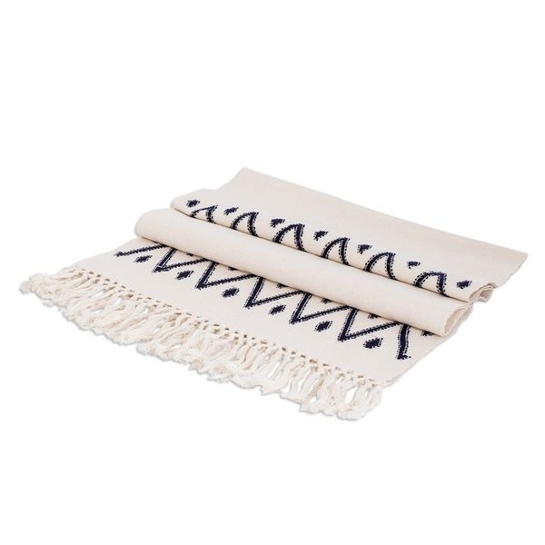 Alternate image for Hand-Loomed Geometric Fringed Ivory Cotton Table Runner Geometric Dreams
