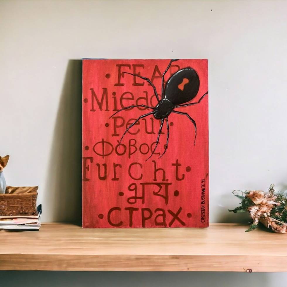 Spider and Fear-Themed Acrylic on Canvas Board Painting 'Phobos'