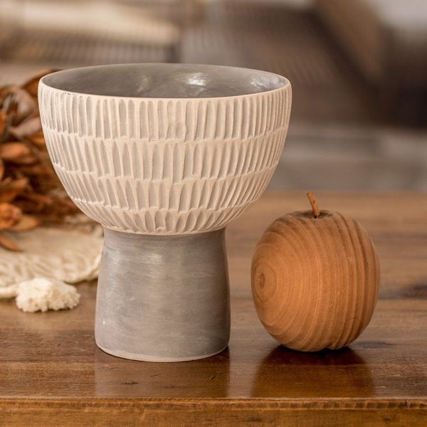 Alternate image for Ivory and Grey Modern Ceramic Vase Handmade in Guatemala Textures in Grey