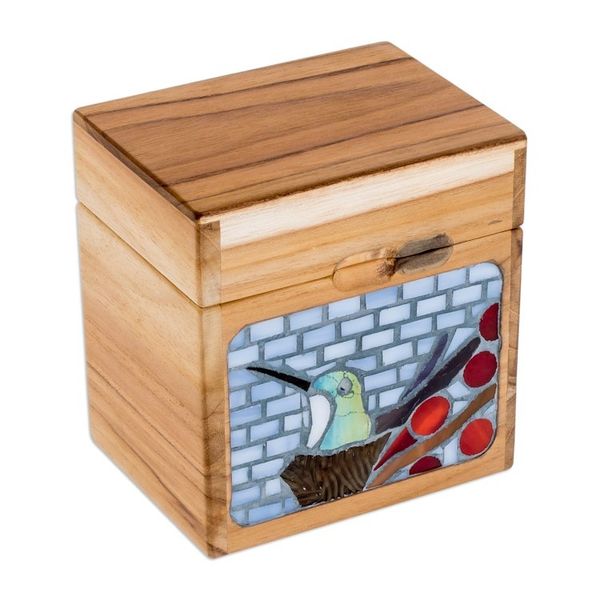 Alternate image for Handcrafted Hummingbird Mosaic Decorative Box in Bright Hues Harmonious Secrets