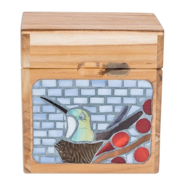 Alternate image for Handcrafted Hummingbird Mosaic Decorative Box in Bright Hues Harmonious Secrets