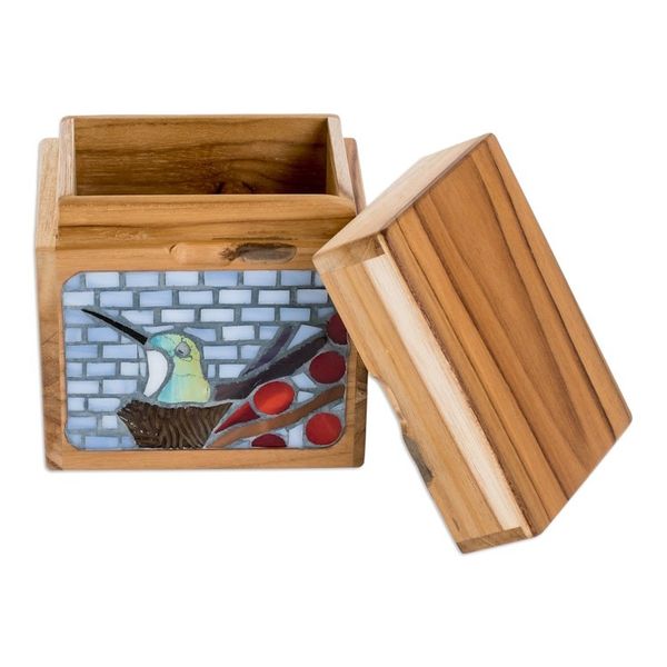 Alternate image for Handcrafted Hummingbird Mosaic Decorative Box in Bright Hues Harmonious Secrets