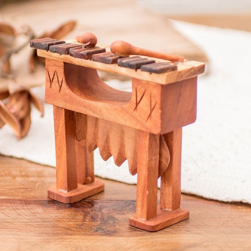 Hand-Carved Eco-Friendly Mahogany Wood Marimba Home Accent 'Tropical Rythm'
