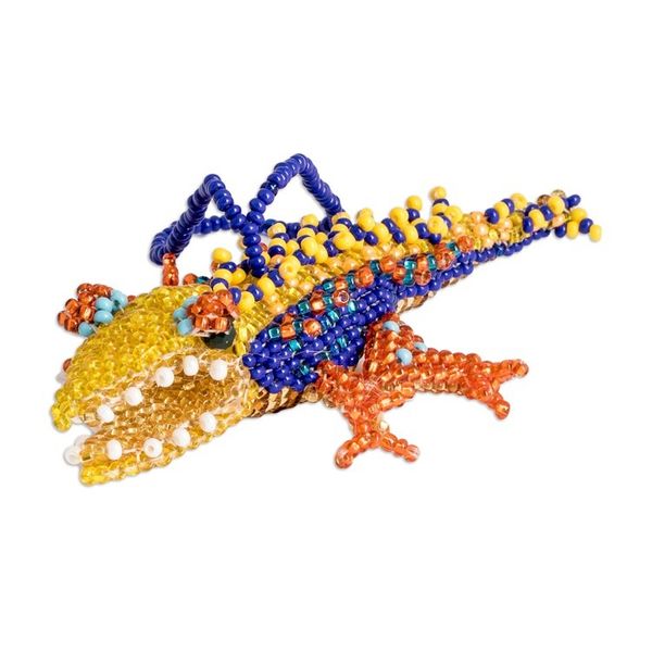 Alternate image for Yellow Blue Orange Glass Beaded Crocodile-Themed Ornament Bold Ferocious Friend