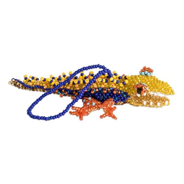 Alternate image for Yellow Blue Orange Glass Beaded Crocodile-Themed Ornament Bold Ferocious Friend