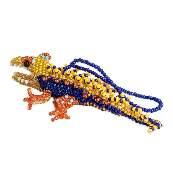 Alternate image for Yellow Blue Orange Glass Beaded Crocodile-Themed Ornament Bold Ferocious Friend