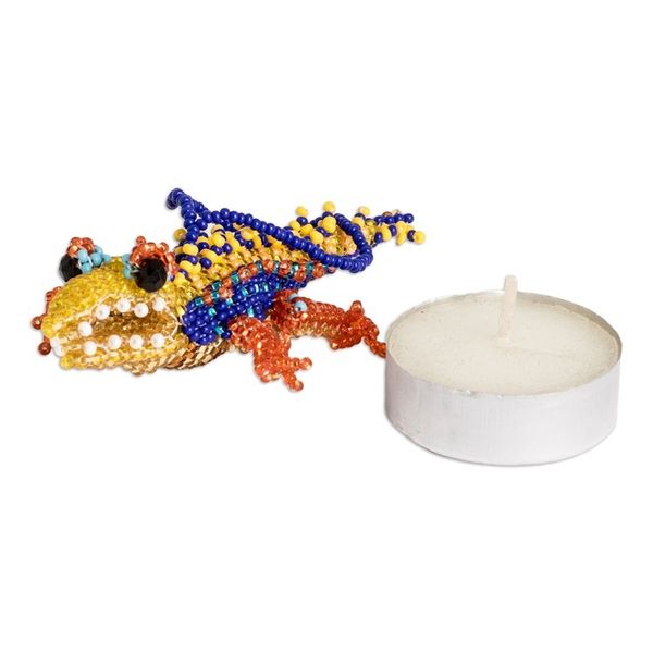 Alternate image for Yellow Blue Orange Glass Beaded Crocodile-Themed Ornament Bold Ferocious Friend