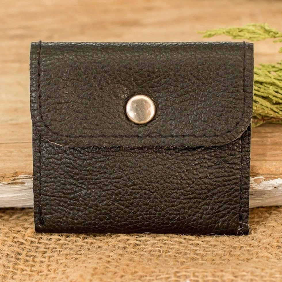 Handmade Eco-Friendly Black Recycled Leather Coin Purse 'Handy Environment'