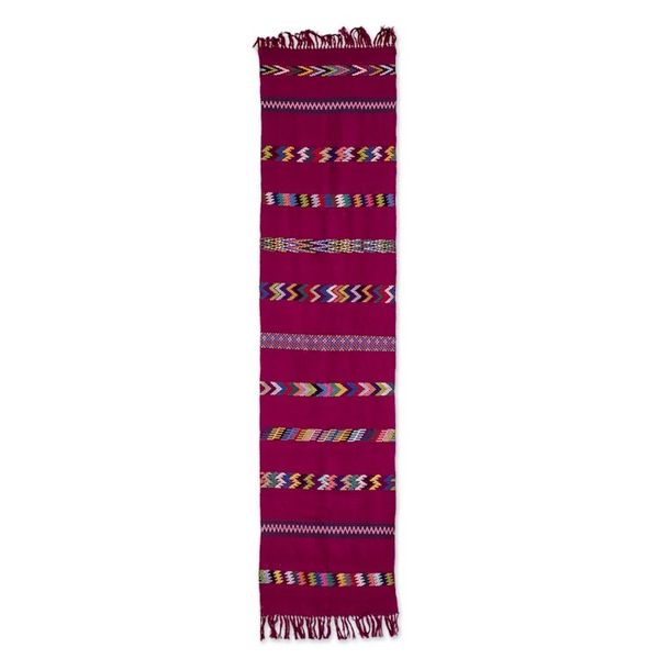 Alternate image for Handloomed Striped Fuchsia Cotton Table Runner with Fringes Route to the Garden
