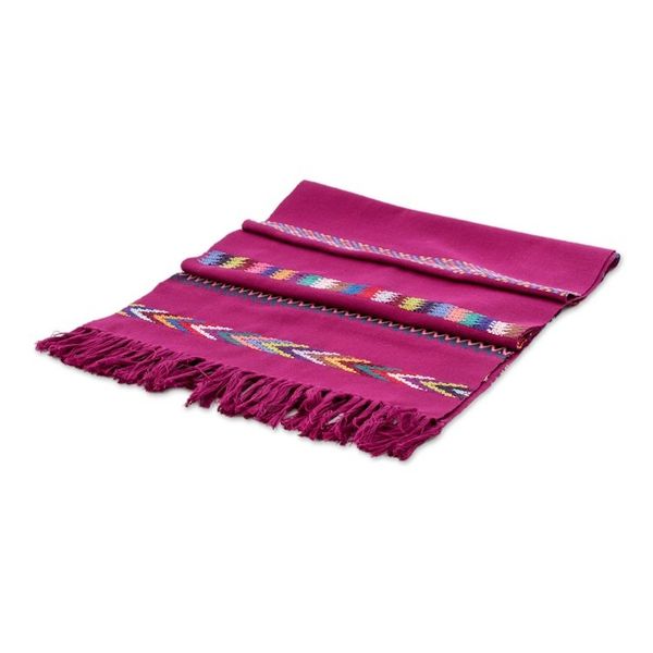 Alternate image for Handloomed Striped Fuchsia Cotton Table Runner with Fringes Route to the Garden