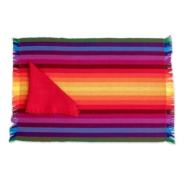Alternate image for 4 Handwoven Striped Cotton Rainbow Placemats with Napkins Palopo Rainbow