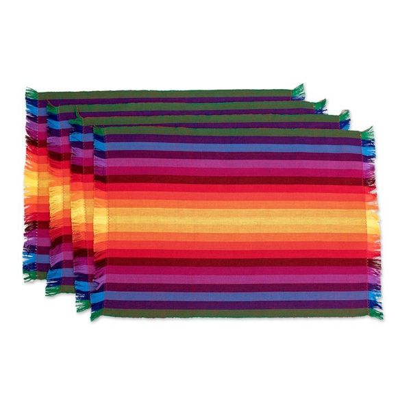 Alternate image for 4 Handwoven Striped Cotton Rainbow Placemats with Napkins Palopo Rainbow