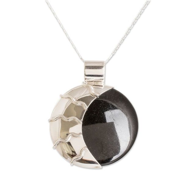 Alternate image for Sun and Moon-Themed Black and Green Jade Reversible Necklace Maya Eclipse