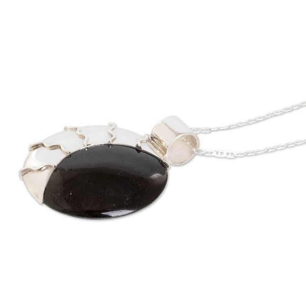 Alternate image for Sun and Moon-Themed Black and Green Jade Reversible Necklace Maya Eclipse