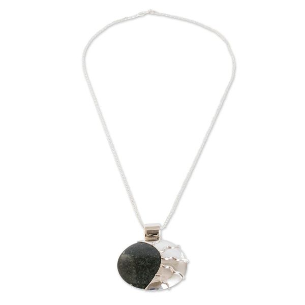 Alternate image for Sun and Moon-Themed Black and Green Jade Reversible Necklace Maya Eclipse