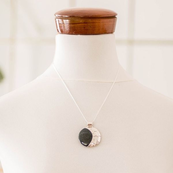 Alternate image for Sun and Moon-Themed Black and Green Jade Reversible Necklace Maya Eclipse