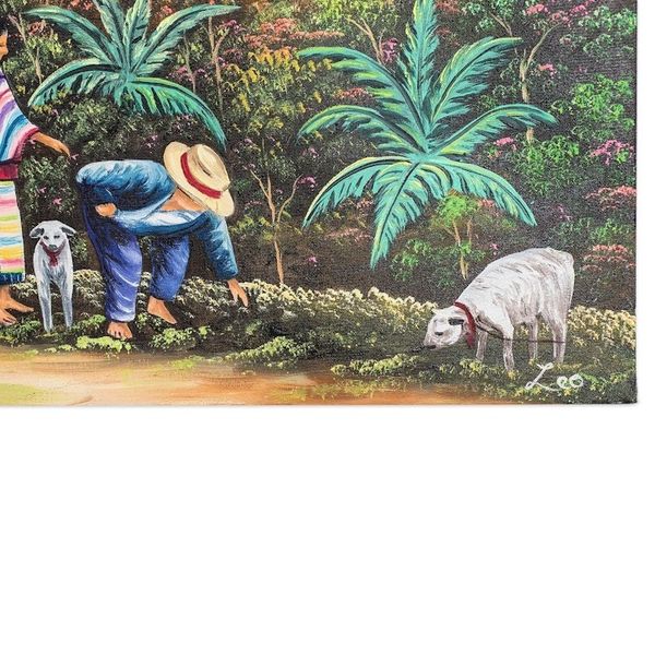 Alternate image for Guatemalan Couple with Sheep Near Lake Atitlan Oil Painting Lake Atitlan from San Jorge