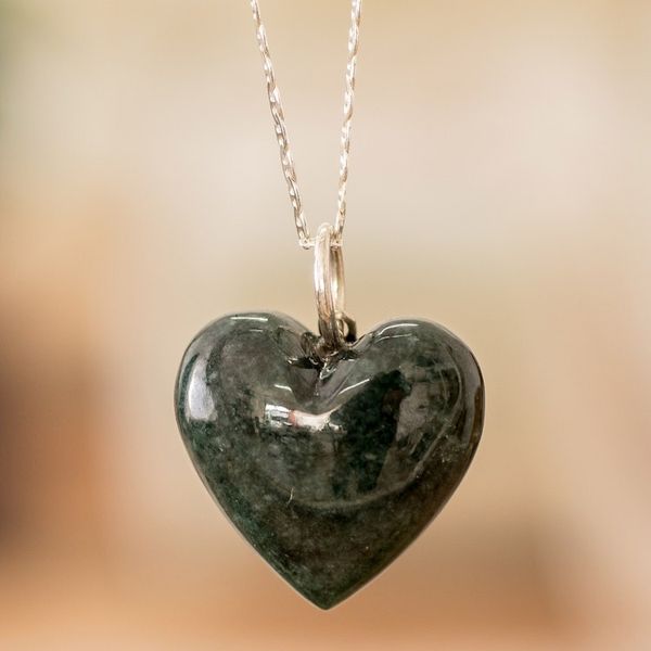 Alternate image for Heart-Shaped Natural Dark Green Jade Pendant Necklace Heart of the Noble