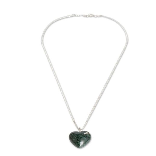 Alternate image for Heart-Shaped Natural Dark Green Jade Pendant Necklace Heart of the Noble