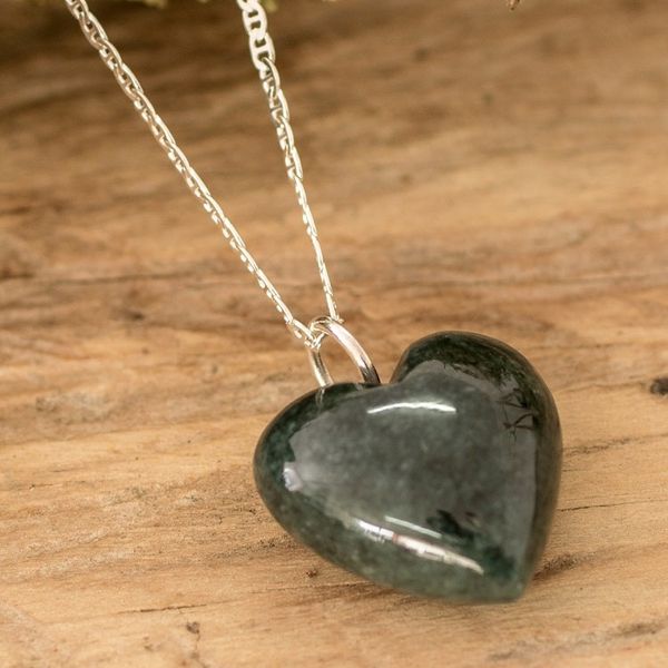 Alternate image for Heart-Shaped Natural Dark Green Jade Pendant Necklace Heart of the Noble