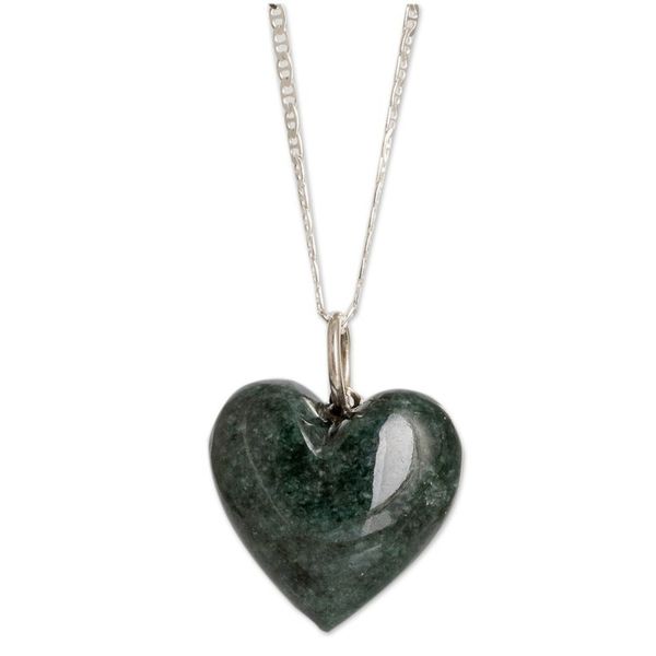 Alternate image for Heart-Shaped Natural Dark Green Jade Pendant Necklace Heart of the Noble
