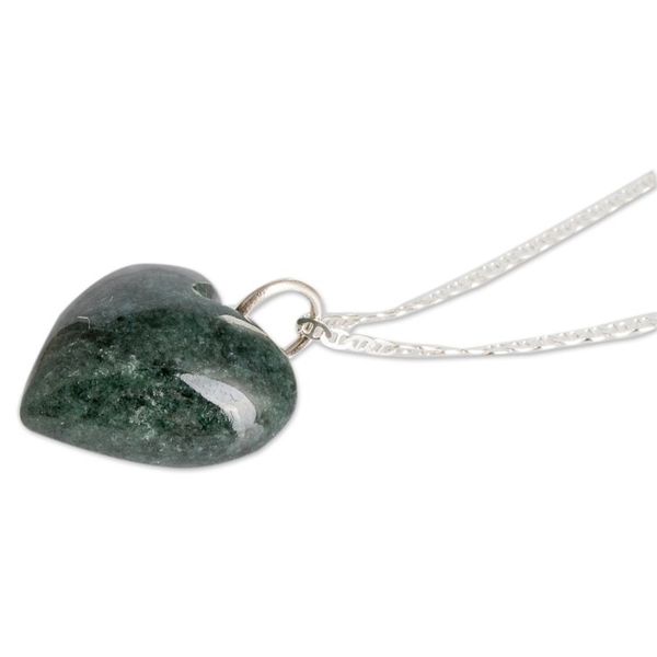 Alternate image for Heart-Shaped Natural Dark Green Jade Pendant Necklace Heart of the Noble