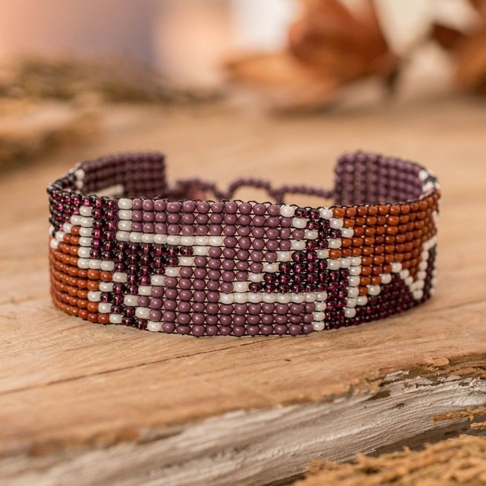 Handmade Star-Themed Purple Glass Beaded Wristband Bracelet 'Deluxe Blast'