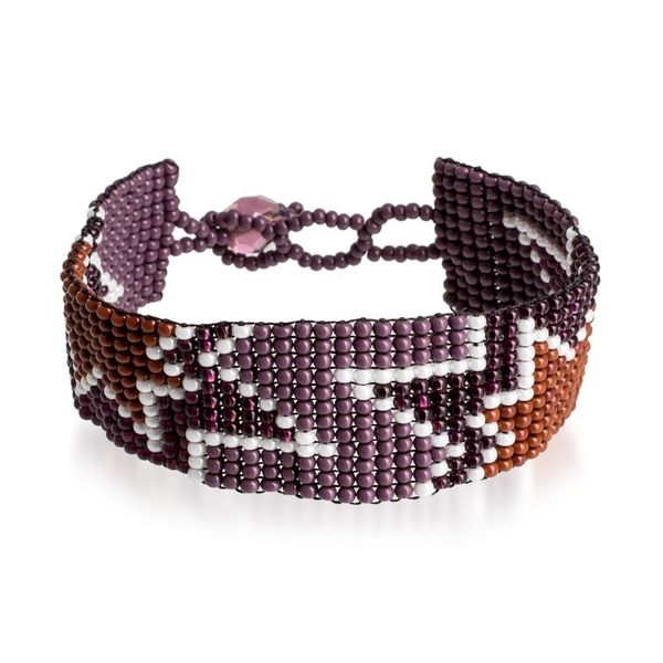 Alternate image for Handmade Star-Themed Purple Glass Beaded Wristband Bracelet Deluxe Blast