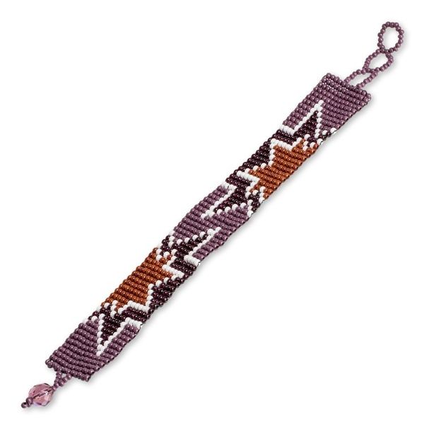 Alternate image for Handmade Star-Themed Purple Glass Beaded Wristband Bracelet Deluxe Blast