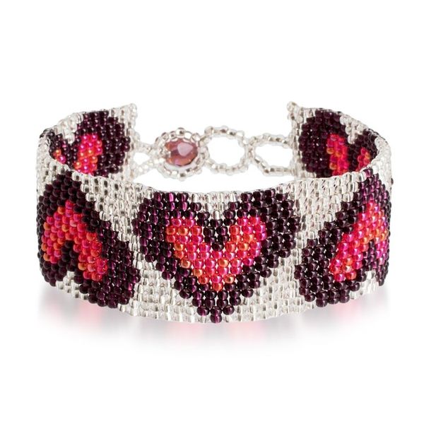 Alternate image for Handmade Red Purple Silver-Hued Heart-Themed Beaded Bracelet Purple Queen of Hearts