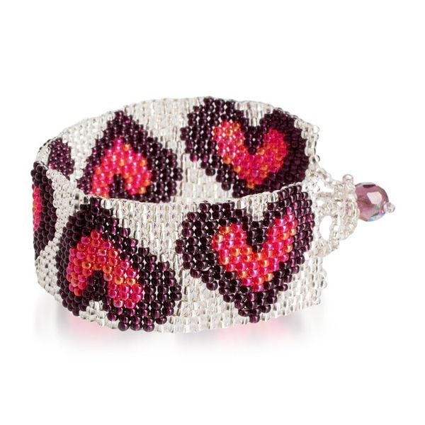 Alternate image for Handmade Red Purple Silver-Hued Heart-Themed Beaded Bracelet Purple Queen of Hearts