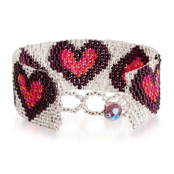 Alternate image for Handmade Red Purple Silver-Hued Heart-Themed Beaded Bracelet Purple Queen of Hearts