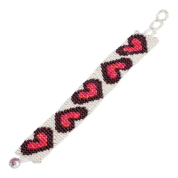 Alternate image for Handmade Red Purple Silver-Hued Heart-Themed Beaded Bracelet Purple Queen of Hearts