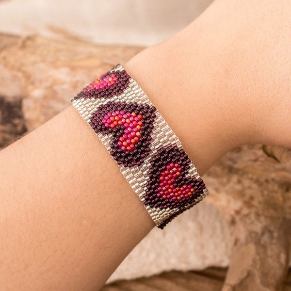 Alternate image for Handmade Red Purple Silver-Hued Heart-Themed Beaded Bracelet Purple Queen of Hearts