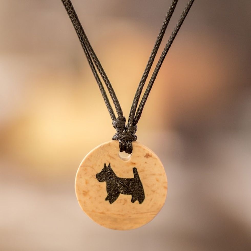 Coconut Shell and Lava Stone Schnauzer Dog Pendant Necklace 'Sweet Schnauzer'