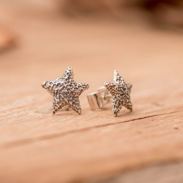 Alternate image for Starfish-Inspired Textured Sterling Silver Stud Earrings Ocean Stardom