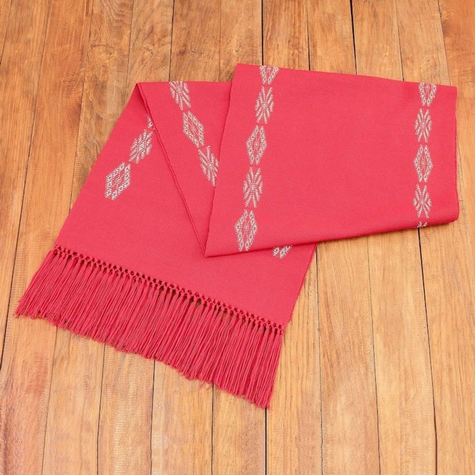 Handloomed Traditional Red and White Cotton Table Runner 'Delight in Red'