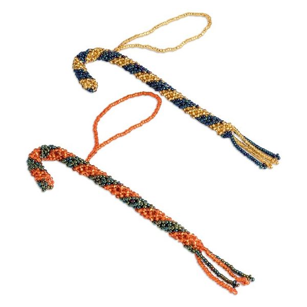 Alternate image for Two Glass Beaded Candy Cane-Themed Ornaments from Guatemala Candy Cane Couple