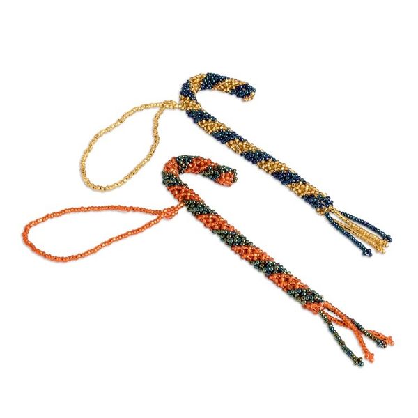 Alternate image for Two Glass Beaded Candy Cane-Themed Ornaments from Guatemala Candy Cane Couple