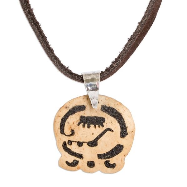 Alternate image for Coconut Shell and Lava Stone Kame Sign Pendant Necklace Inner Rebirth