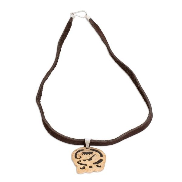 Alternate image for Coconut Shell and Lava Stone Kame Sign Pendant Necklace Inner Rebirth
