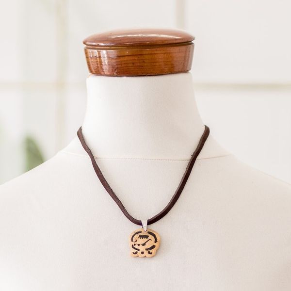 Alternate image for Coconut Shell and Lava Stone Kame Sign Pendant Necklace Inner Rebirth
