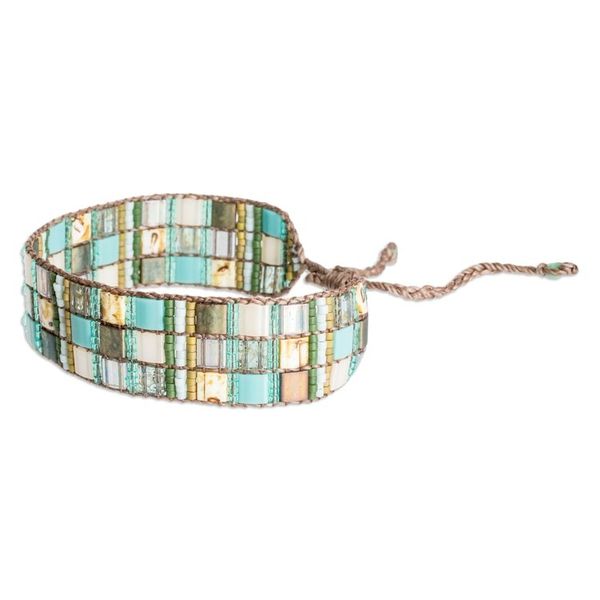 Alternate image for Adjustable Green Aqua Mosaic Glass Beaded Wristband Bracelet Magical Mosaic