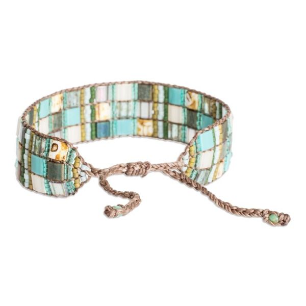 Alternate image for Adjustable Green Aqua Mosaic Glass Beaded Wristband Bracelet Magical Mosaic