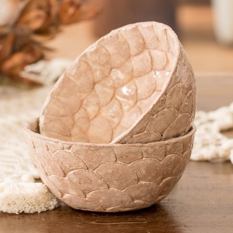 Handcrafted Textured Ceramic Condiment Bowls in Brown 'Homemade Flavors'