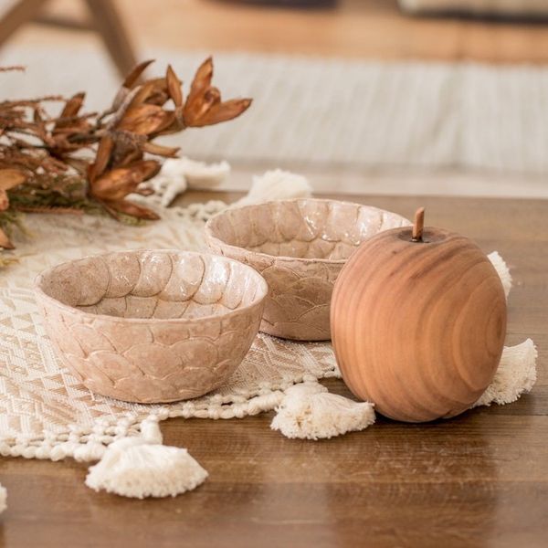 Alternate image for Handcrafted Textured Ceramic Condiment Bowls in Brown Homemade Flavors